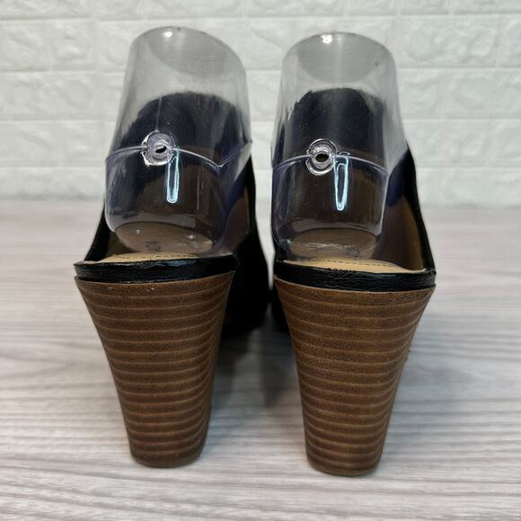 Adam Tucker Mylee Mule Sandal WMNS 8 Black Perforated Leather Block Heel Slip On - Picture 5 of 10